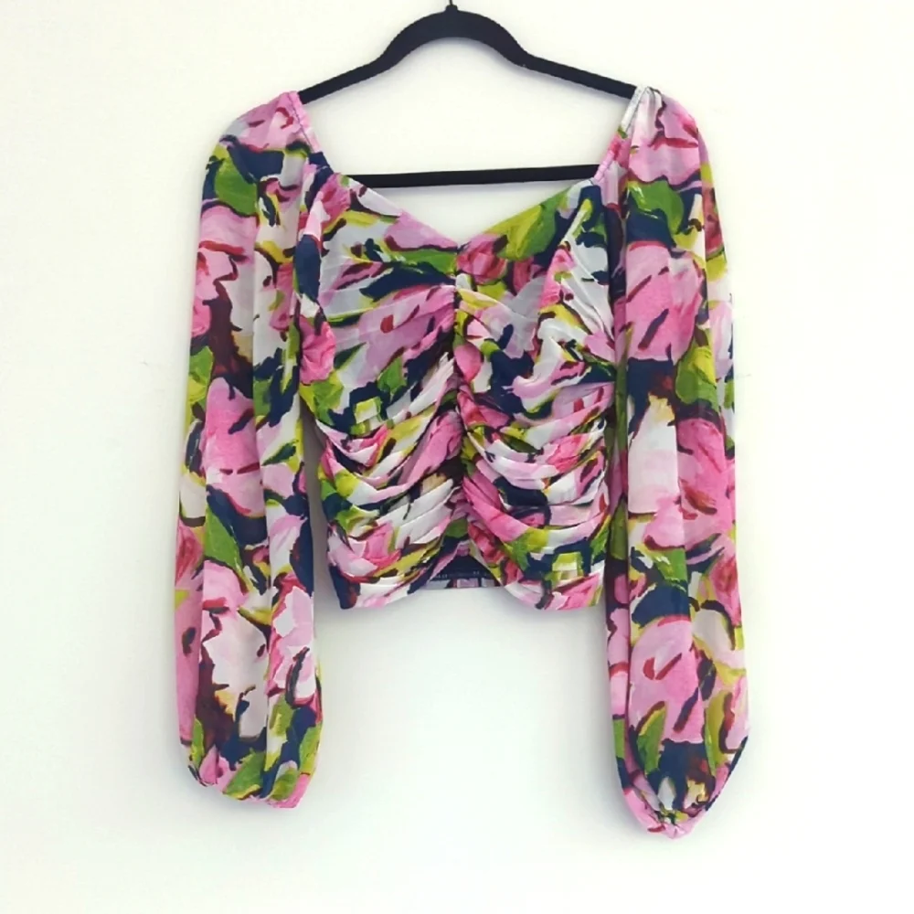 Abercrombie &‎ Fitch Floral Rouched Sweetheart Neckline Blouse Top Women Size M